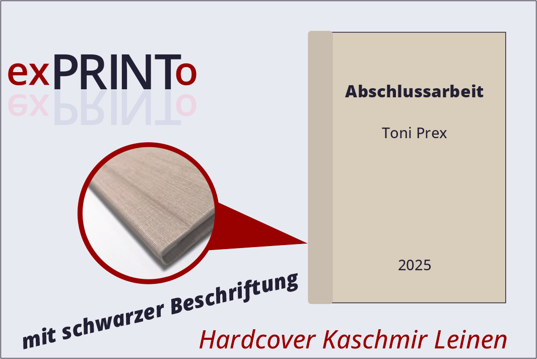 Arbeiten im Hardcover mit schwarzer Coverbeschriftung
